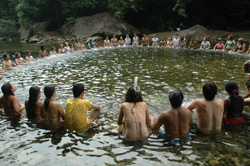 circle of people in a pool